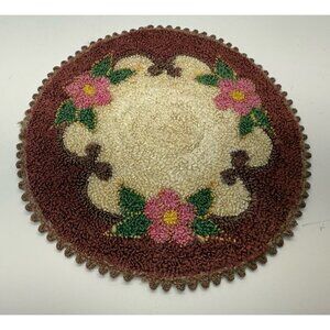Vintage Hand Hooked Miniature Dollhouse Mini Rug Round Floral 6 Inch